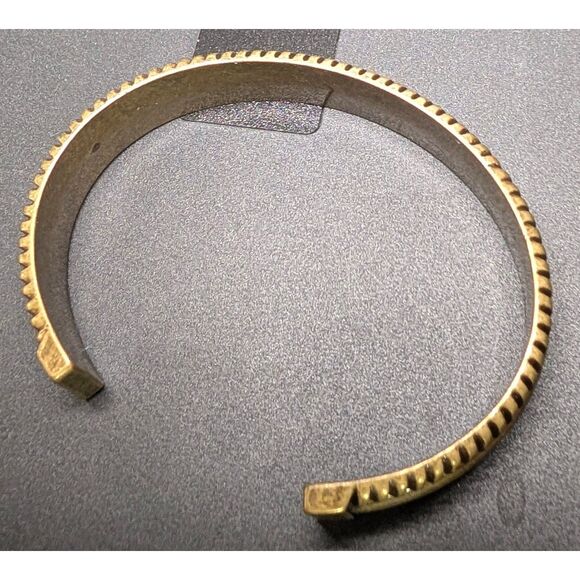 Vintage Solid Brass Open Cuff Bracelet Antique Gold Ribbed Minimalist Statement - Picture 9 of 9